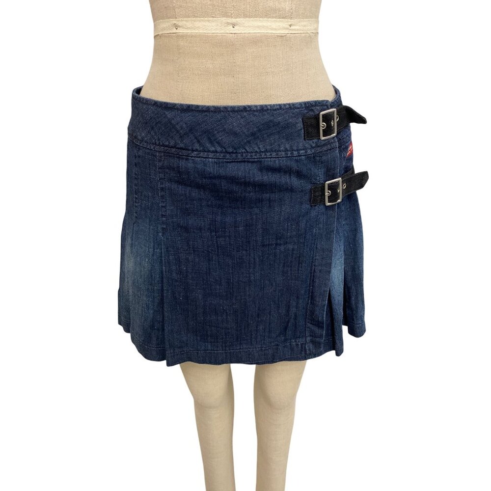 Vintage Y2K Miss Sixty Denim Pleated Mini Skirt With Buckle Details - Picture 1 of 9